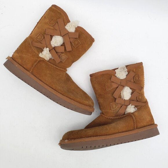 Koolaburra Ugg Youth Sz 1 Girls Brown Boots with Bows Style 1019372 - Picture 1 of 10